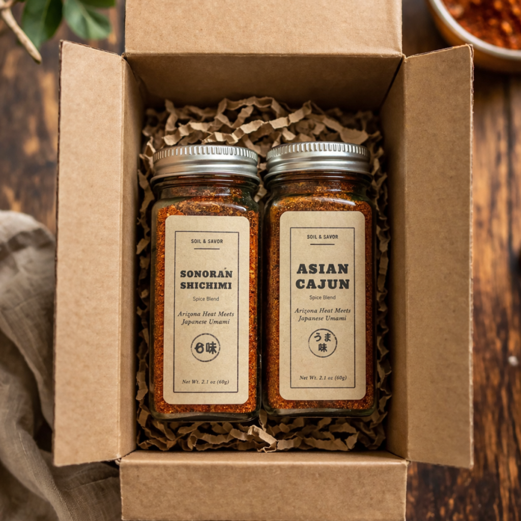 japanese inspired spice set: sonoran shichimi & asian cajun